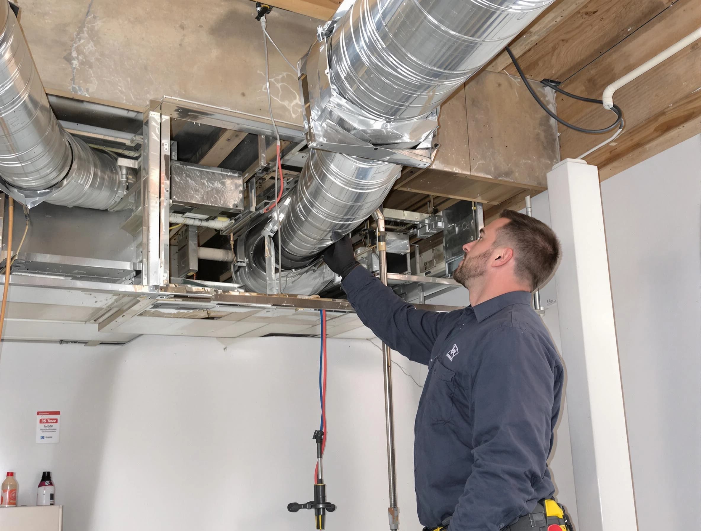 Shaw Heights Air Duct Cleaning technician performing professional air duct repair using specialized tools in Shaw Heights