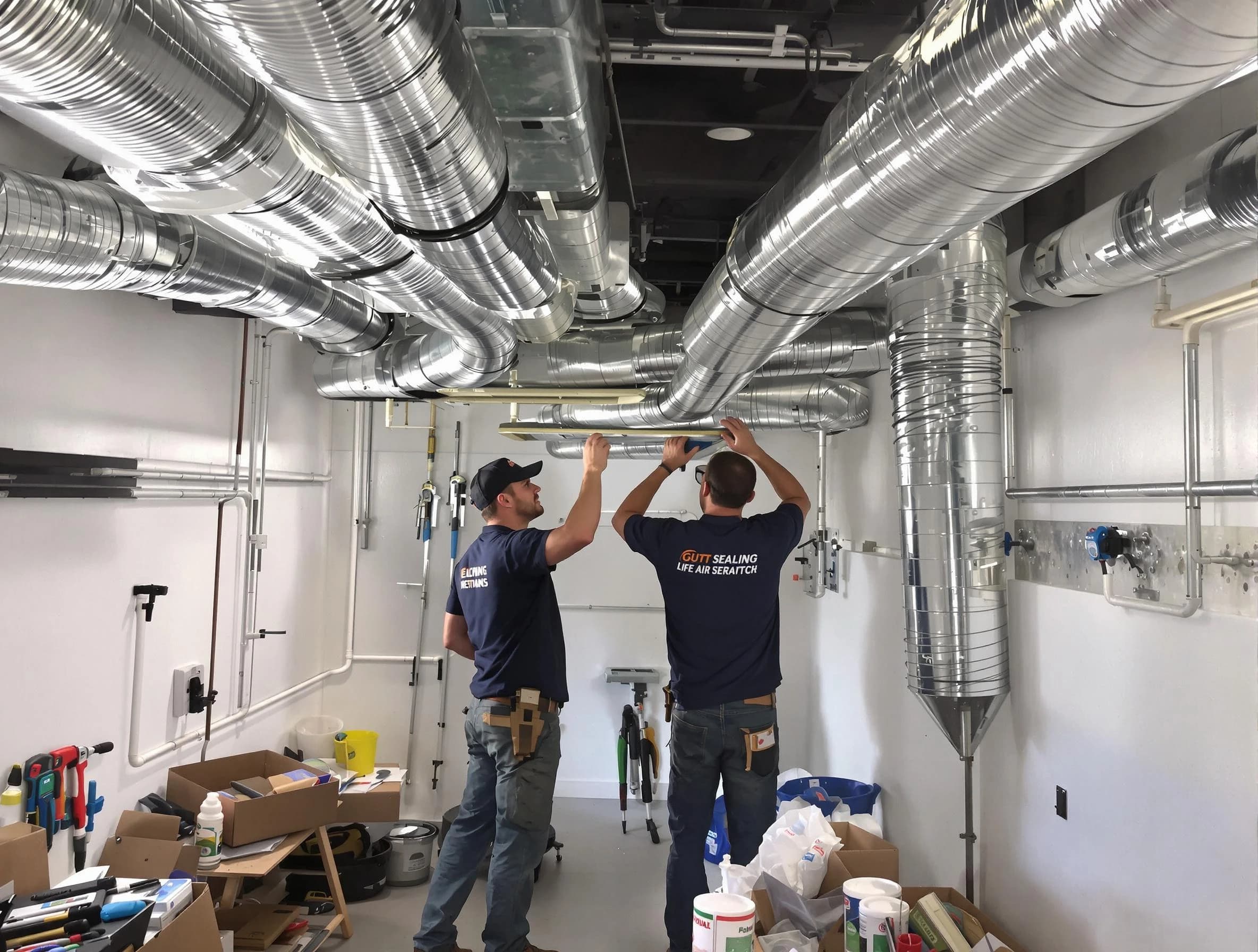 Shaw Heights Air Duct Cleaning technician applying professional duct sealing solutions in Shaw Heights