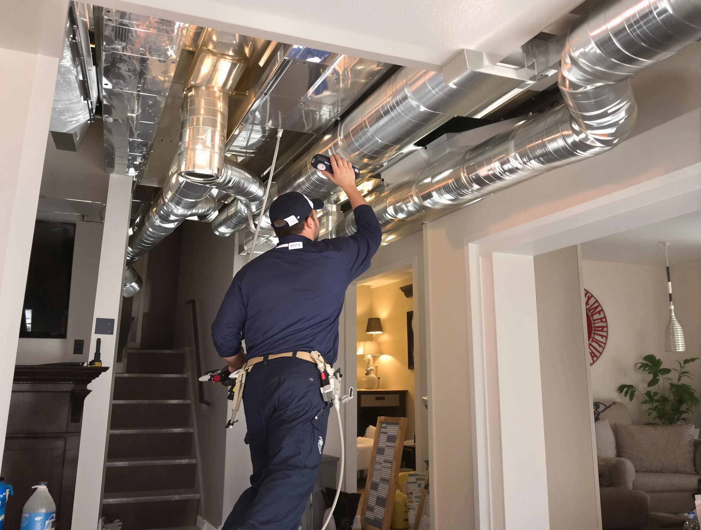 Shaw Heights Air Duct Cleaning expert performing specialized duct cleaning in a mobile home in Shaw Heights