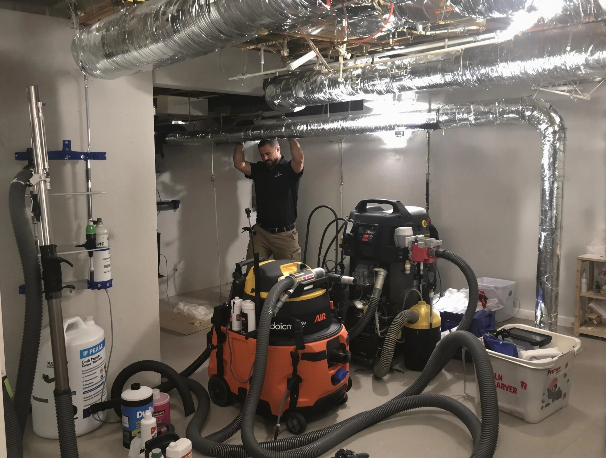 Shaw Heights Air Duct Cleaning specialist performing professional mold removal from air ducts using safety equipment in Shaw Heights